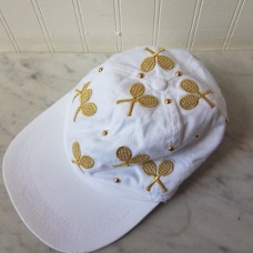 Tennis racket bedazzled embellished gold white women&apos;s hat sparkly  eb-23581344